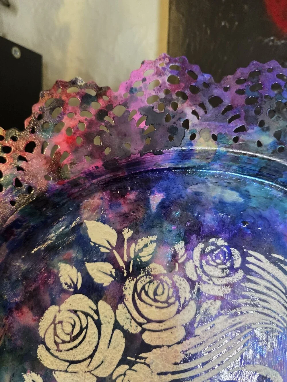 HANDCRAFTED Upcycled Metal Platter HANDPAINTED Tabletop Countertop Art Decor 15
